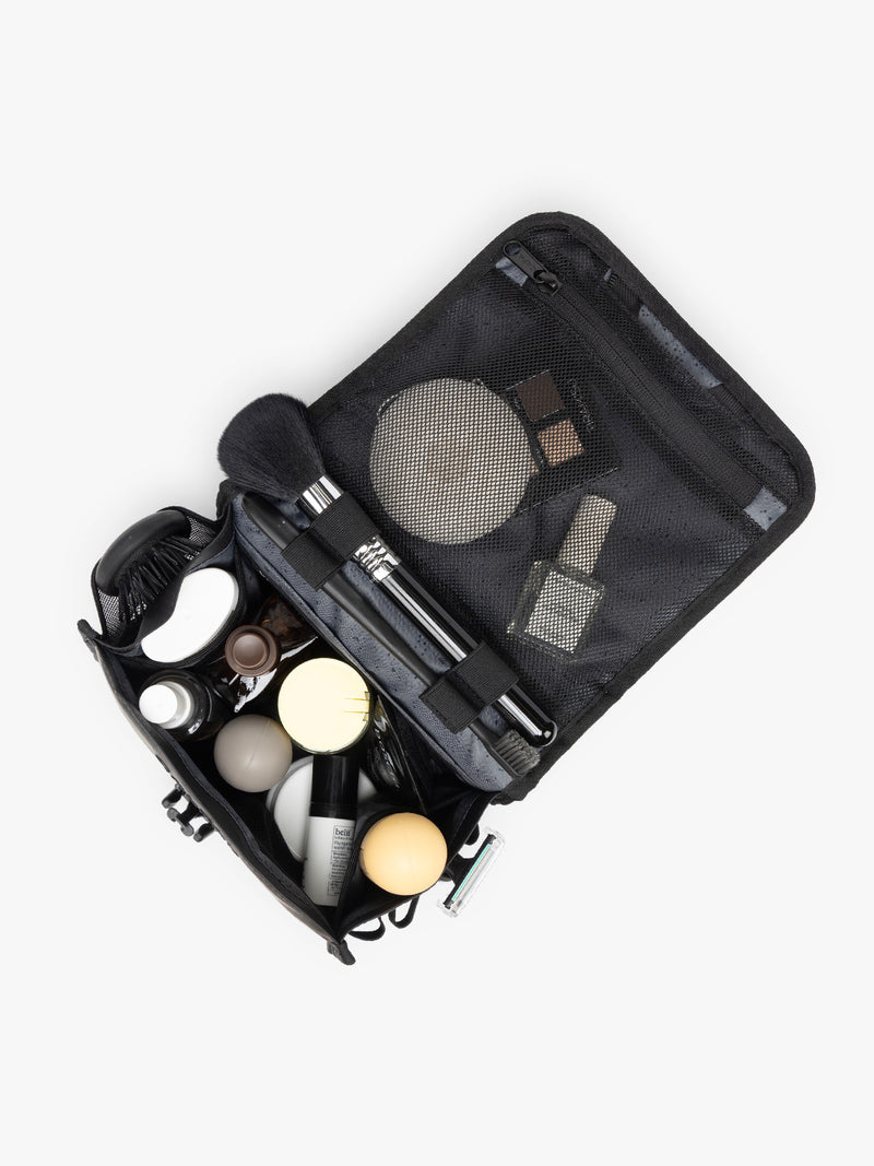 CALPAK Terra Hanging Toiletry Bag in black Matte Obsidian inside view