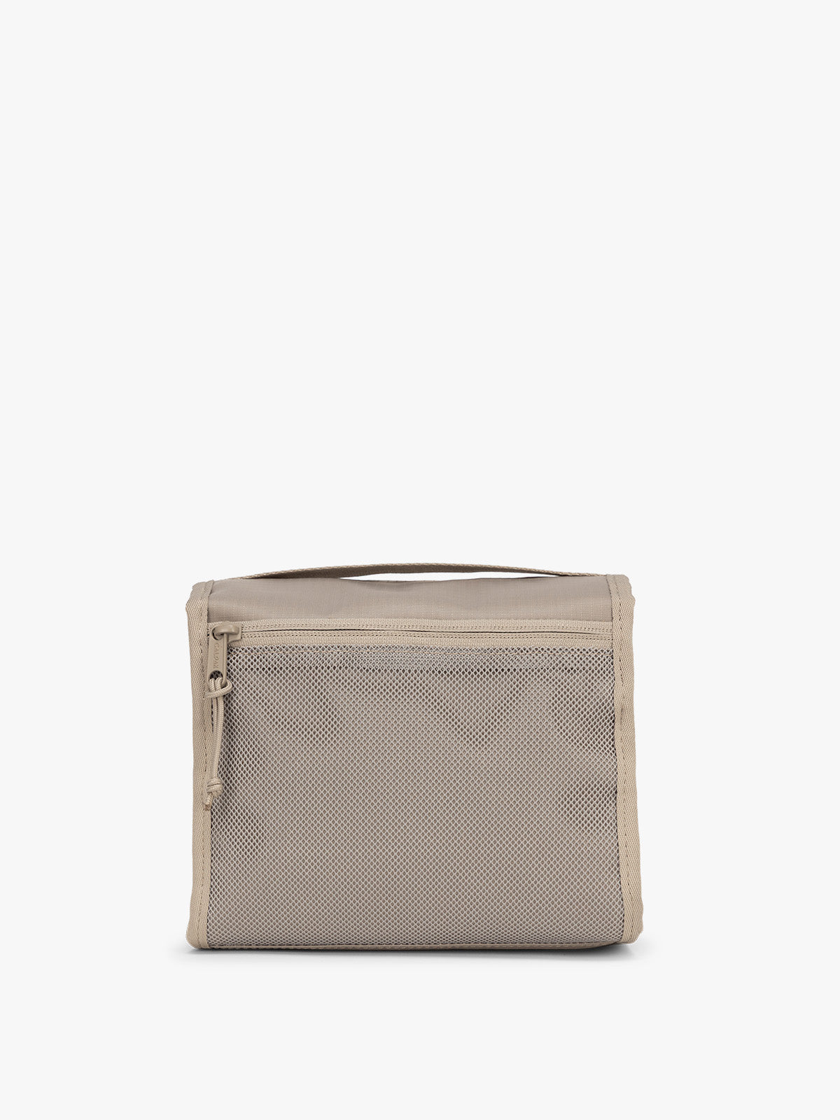 CALPAK Terra Hanging Toiletry Bag in beige Stone front back view; THY2201-STONE