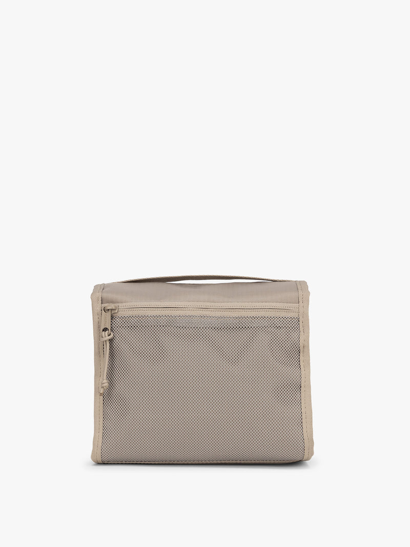 CALPAK Terra Hanging Toiletry Bag in beige Stone front back view
