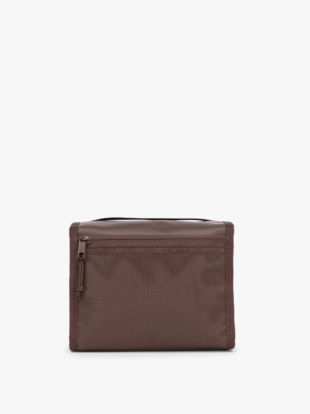 CALPAK Terra Hanging Toiletry Bag in brown Walnut back view; THY2201-WALNUT
