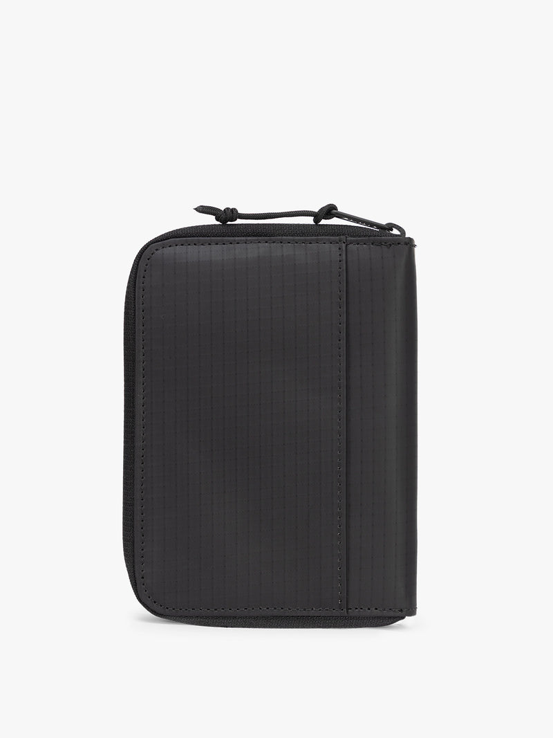 CALPAK Terra Zippered Passport Wallet in black Matte Obsidian back view