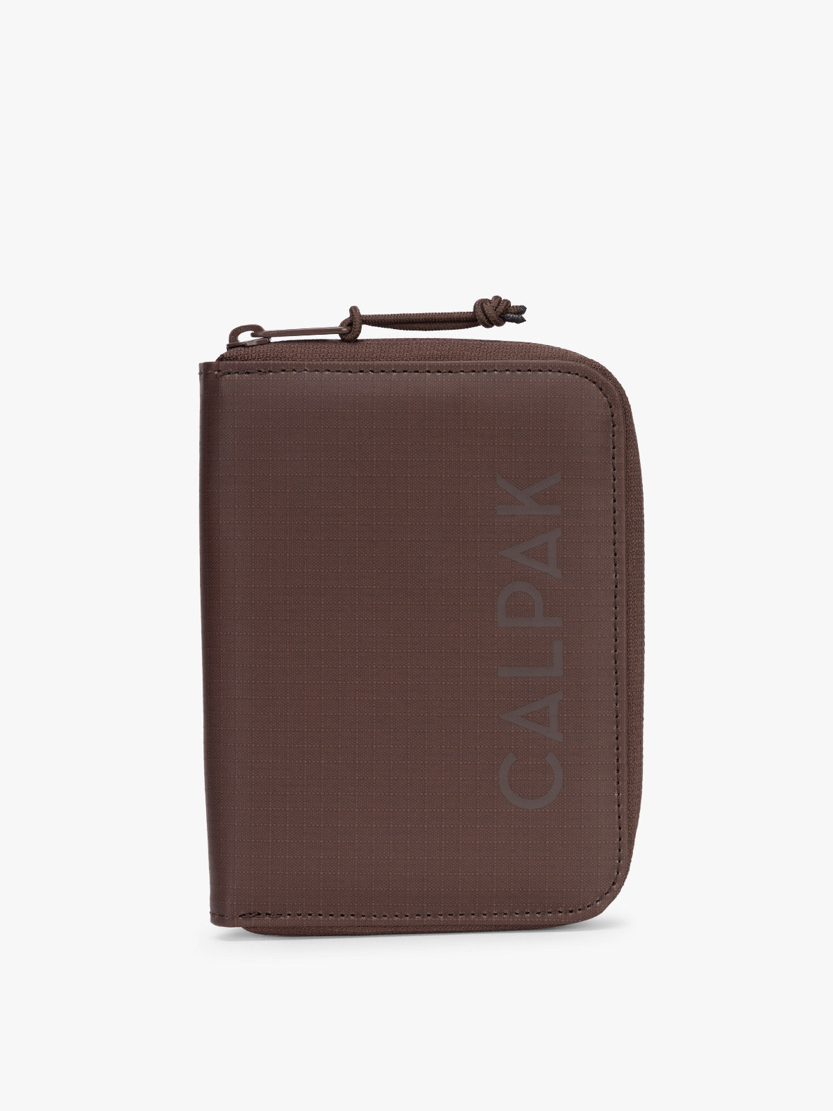 CALPAK Terra Zippered Passport Wallet in brown Walnut front view; ATPW2501-WALNUT