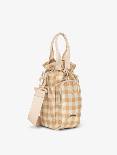 CALPAK water bottle sling with strap in gingham; AWH2101-GINGHAM view 1