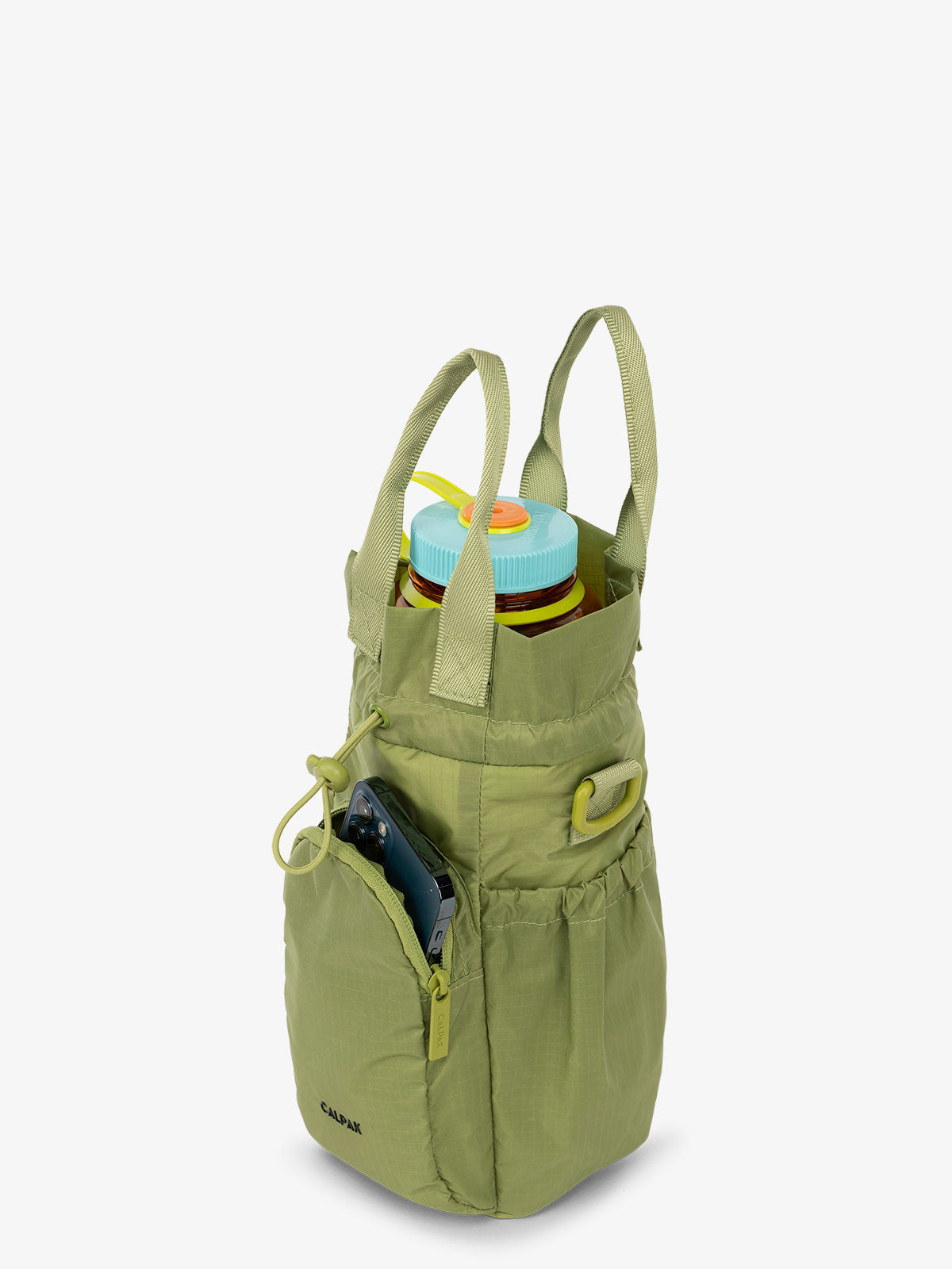 CALPAK Water Bottle carrier with zippered pocket in palm green