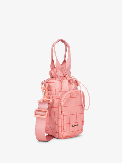 CALPAK Water Bottle Holder in pink grid; AWH2101-PINK-GRID view 1