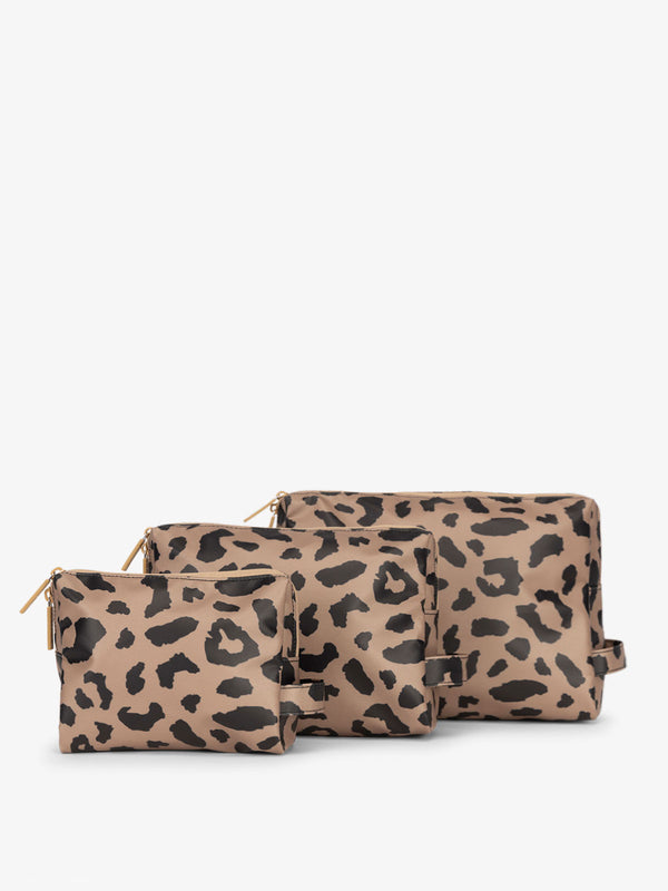 CALPAK Water Resistant Zippered Pouch Set of three in cheetah print