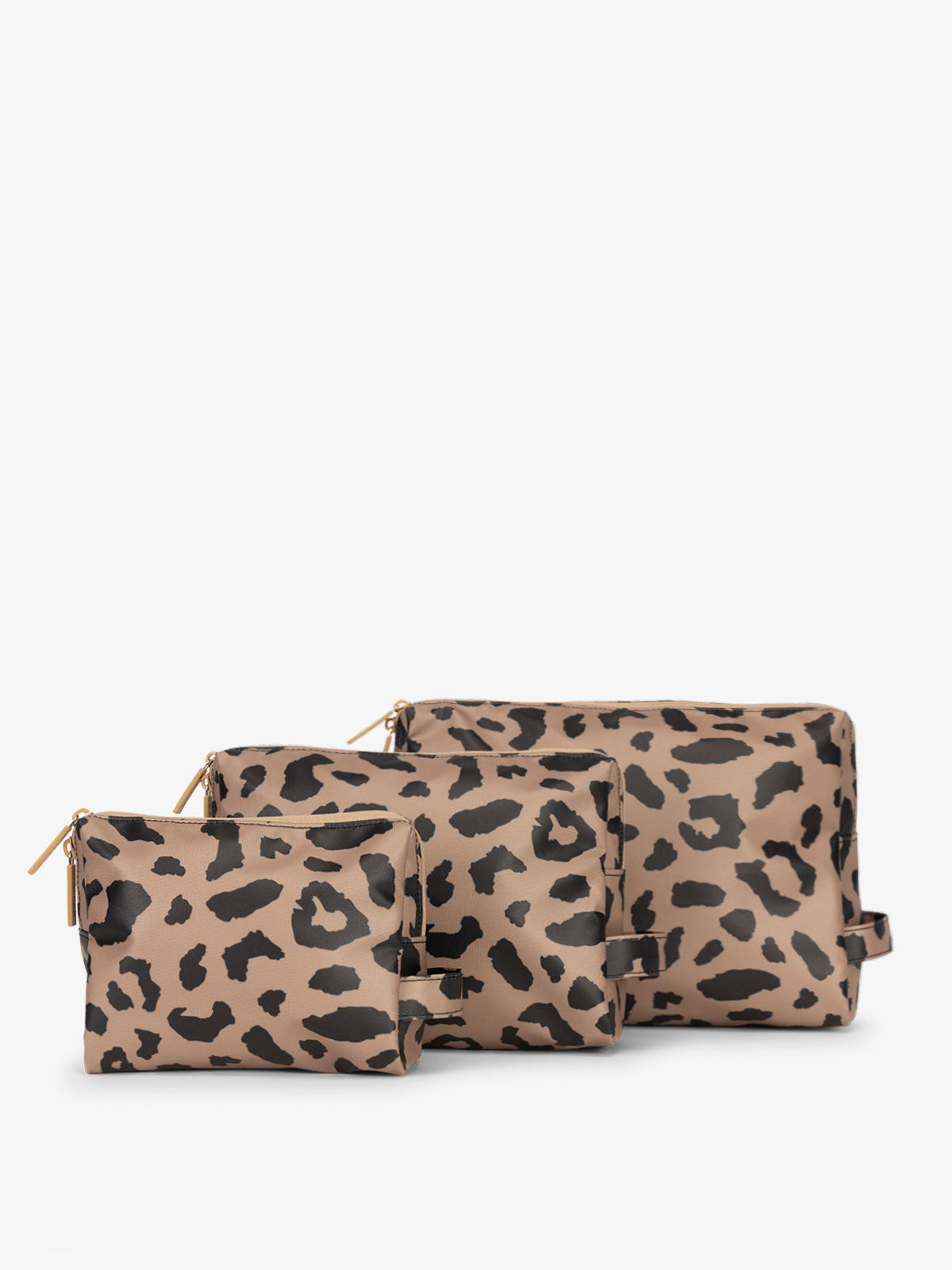 CALPAK Water Resistant Zippered Pouch Set of three in cheetah print; PCZP2401-CHEETAH