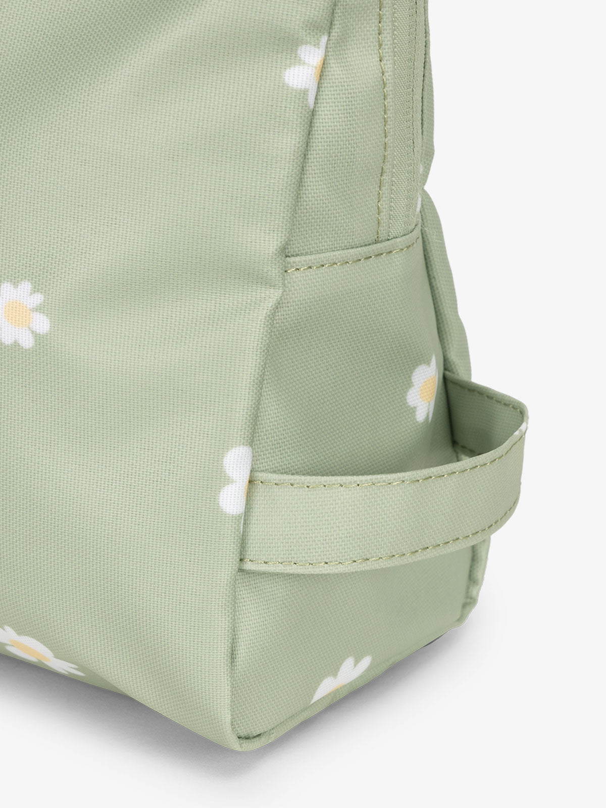 CALPAK Water Resistant Zippered Pouch Set with side loop handle in green daisy print; PCZP2401-DAISY
