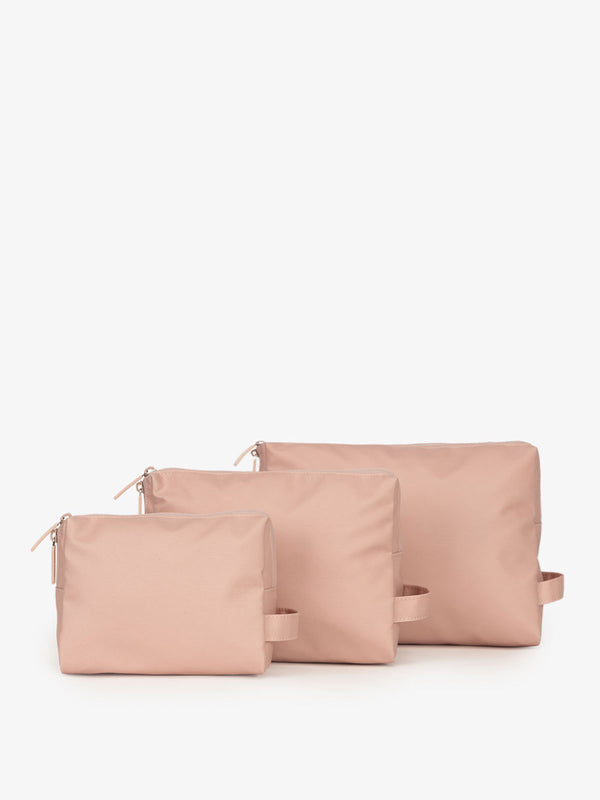 CALPAK Water Resistant Zippered Pouch Set of three in pink sand