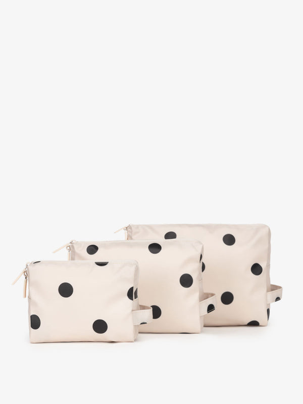 CALPAK Water Resistant Zippered Pouch Set of three in polka dot print