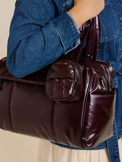 CALPAK Luka Backpack Key Pouch in maroon Glazed Dark Cherry on a white background; AMB2201-GLAZED-DARK-CHERRY view 2