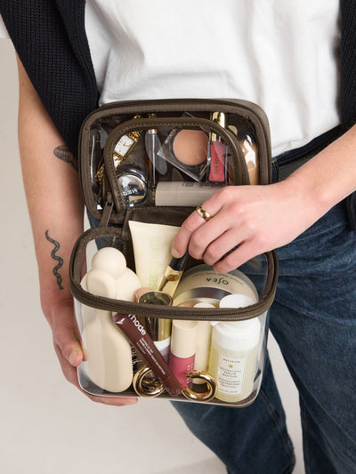 CALPAK Clear Train Case in brown Mushroom; CTC2401-MUSHROOM view 2