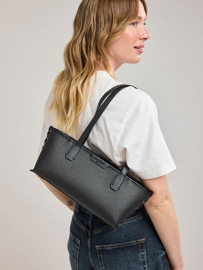CALPAK Colette Canvas Shoulder Tote in Black canvas material ; CLST2601-BLACK view 2