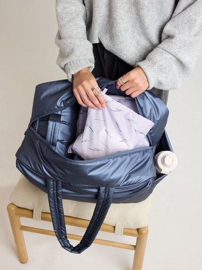 CALPAK Compakt Zip Pouch Set in light purple with lavender print; KZB2001-LAVENDER-BLOOM view 2