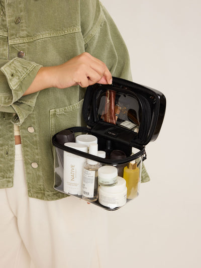 CALPAK Clear Train Case in Glazed Black; CTC2401-GLAZED-BLACK view 2