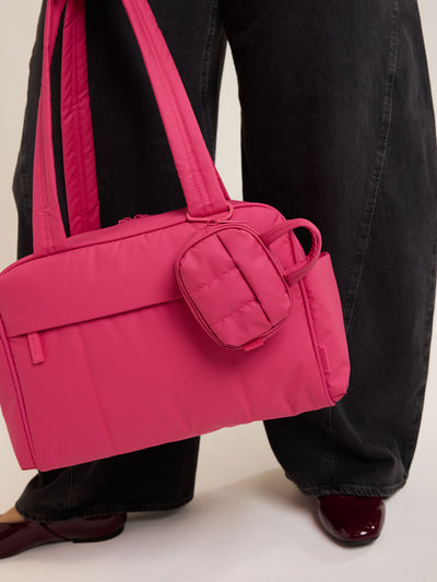 CALPAK Luka Duffel ZIp Bag Charm in bright pink Dragonfruit on a white background; ALK2501-DRAGONFRUIT view 2
