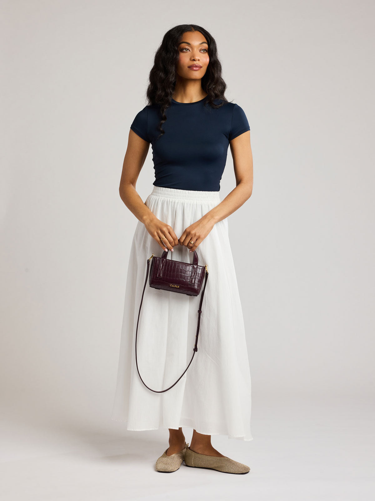 Haven Mini Crossbody Bag in Croc-Embossed in Dark Cherry Croc | CALPAK