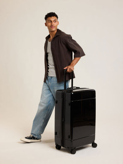 CALPAK black Hue Large Luggage in Glazed Black; LHU1028-GLAZED-BLACK view 2