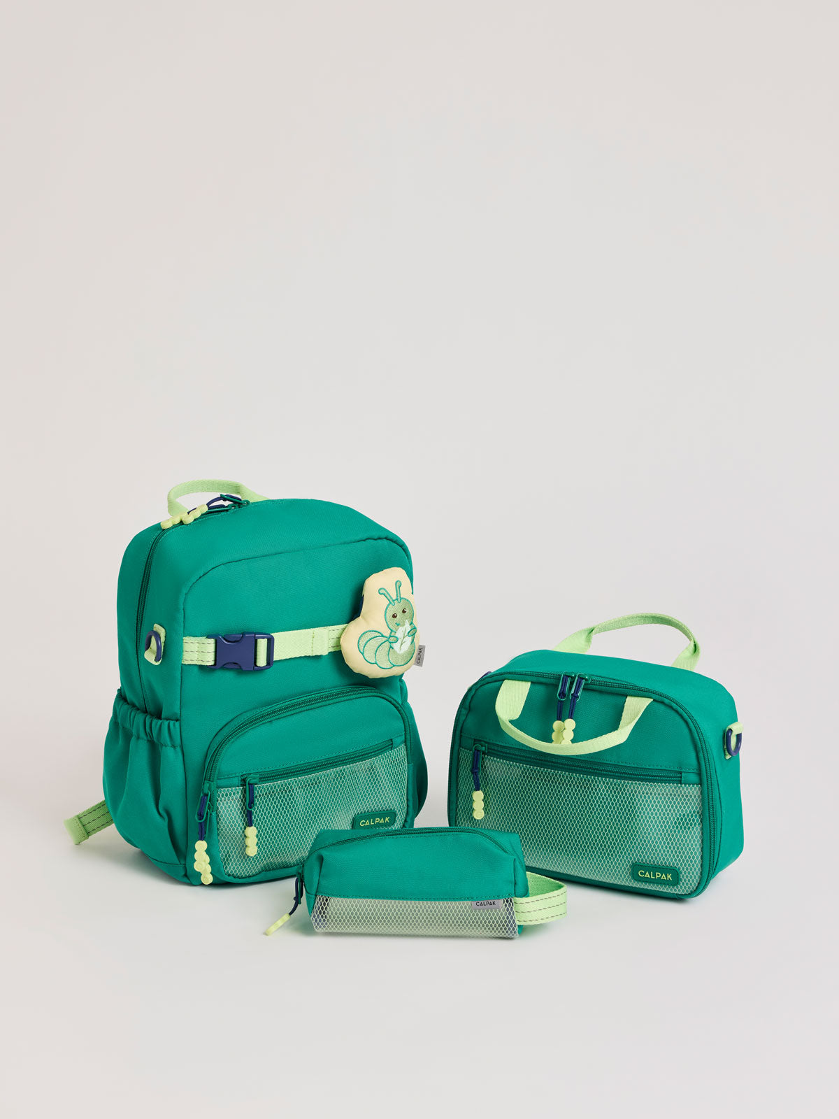 Green CALPAK Kids Small Backpack Bundle with lime green accents on a white background; CKBS2501-GREEN