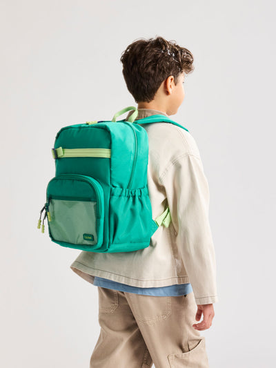 Green CALPAK Kids Medium Backpack with lime green accents on a white background; CKBM2501-GREEN view 2