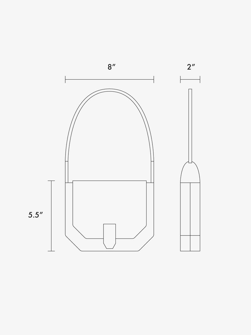 CALPAK Colette Canvas crossbody wallet bag line drawing dimensions in inches 5.5"x8"x2"