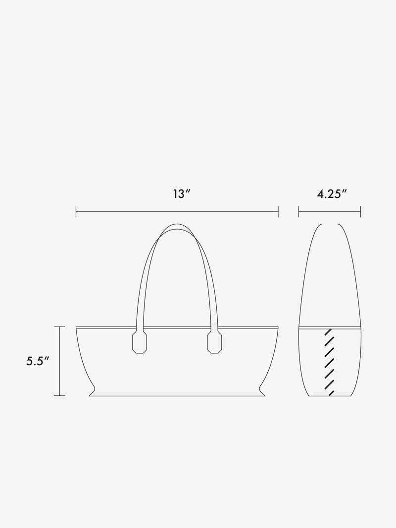 CALPAK Colette Canvas shoulder tote line drawing dimensions in inches  13" x 5.5" x 4.25"
