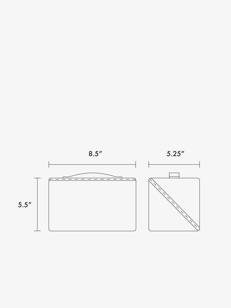CALPAK Colette Canvas toiletry bag line drawing dimensions in inches 5.5"x8.5"x5.25"