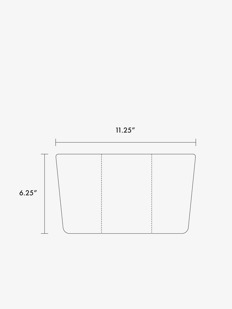 Diagram of dimension of the Luka 2 Quart Zip Pouch measuring 6x25" x 11.25" with black lines and a grey background