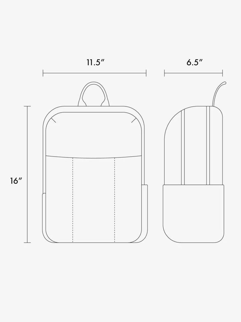 Diagram drawing of Luka 15" laptop backpack in vegan leather