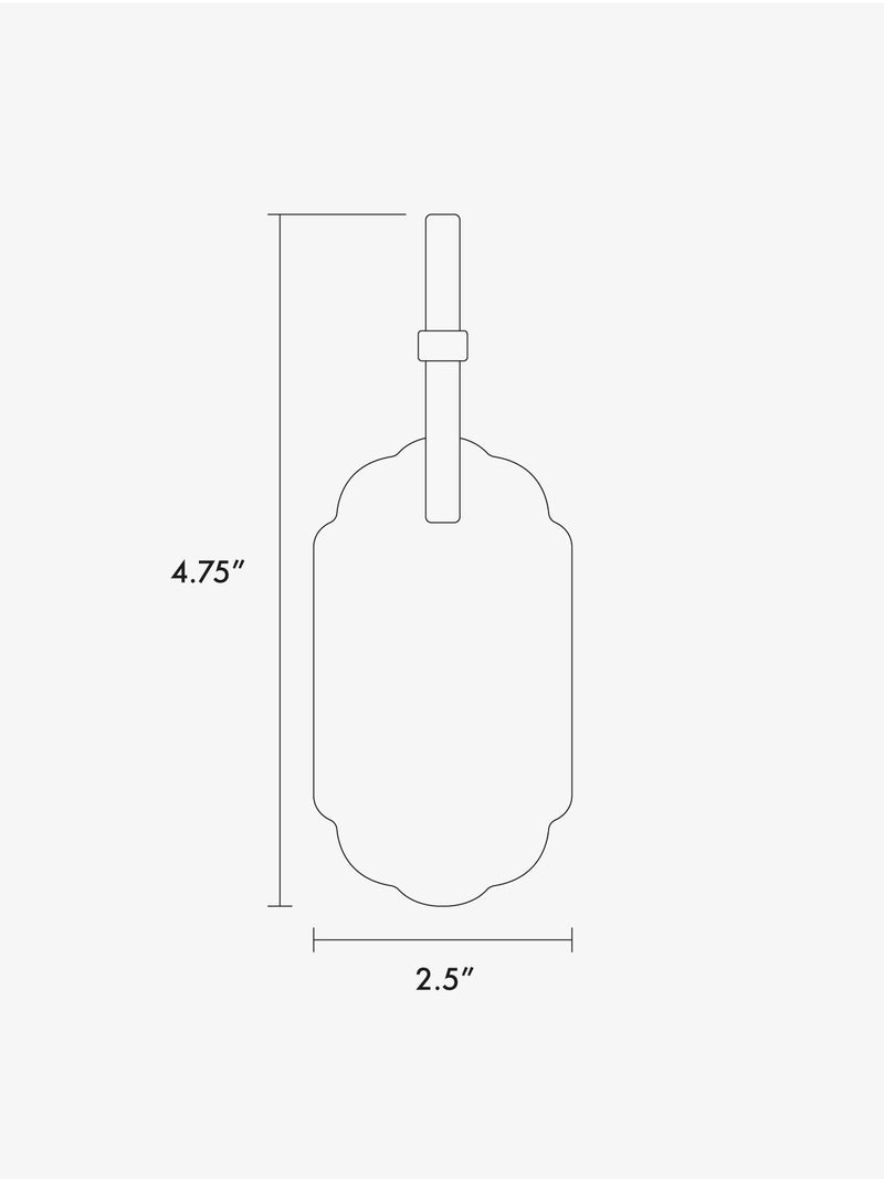 A simple line drawing on a light gray background showing the dimensions of the Vault Luggage tag: 4.75 inches tall and 2