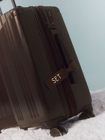 CALPAK Personalized Luggage Tag in brown Espresso personalized with word Set in white; ATG2501-ESPRESSO view 2