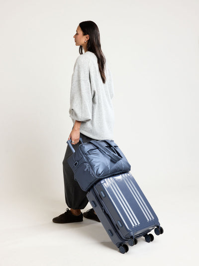 CALPAK Luka Duffel in metallic dark blue material Metallic Indigo; DSM1901-METALLIC-INDIGO view 2