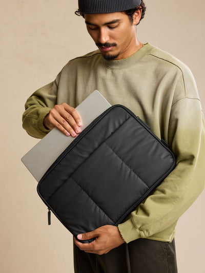 CALPAK Luka 17-in Padded Laptop Sleeve in black Matte Black with puffy exterior; ALD2501-MATTE-BLACK view 2