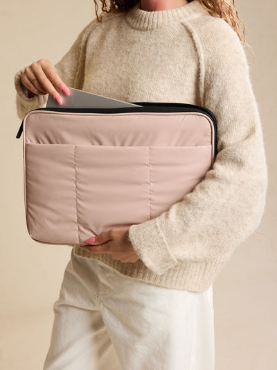 CALPAK Luka 17-in Padded Laptop Sleeve in light pink Rose Quartz with puffy exterior; ALD2501-ROSE-QUARTZ view 2