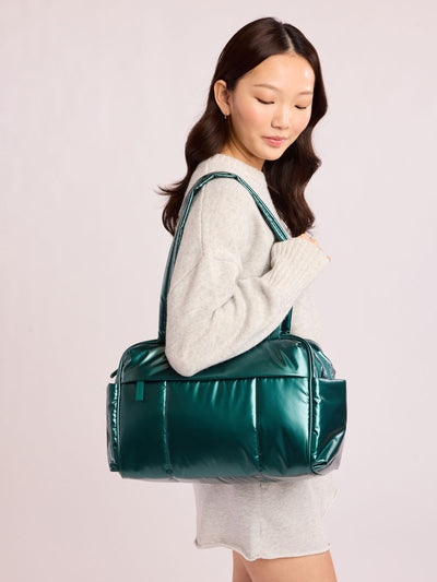 CALPAK Luka Mini Duffel in dark green shiny Glazed Kale; DLM2501-GLAZED-KALE view 2