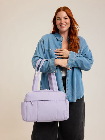 CALPAK Luka Mini Duffel in light purple Orchid on a white background; DLM2501-ORCHID view 2