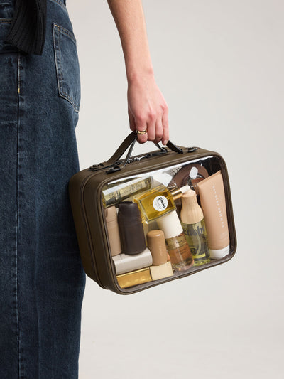 CALPAK Medium Clear Cosmetic Case in brown; CMM2201-MUSHROOM view 2