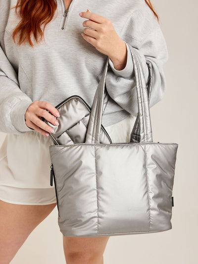 CALPAK Luka Zip Passport Wallet in metallic grey on a white background; PZW2301-GUNMETAL view 2