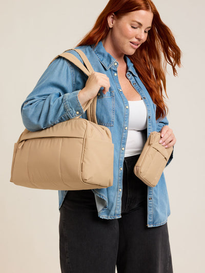 CALPAK Luka Zip Passport Wallet in beige Latte on a white background; PZW2301-LATTE view 2