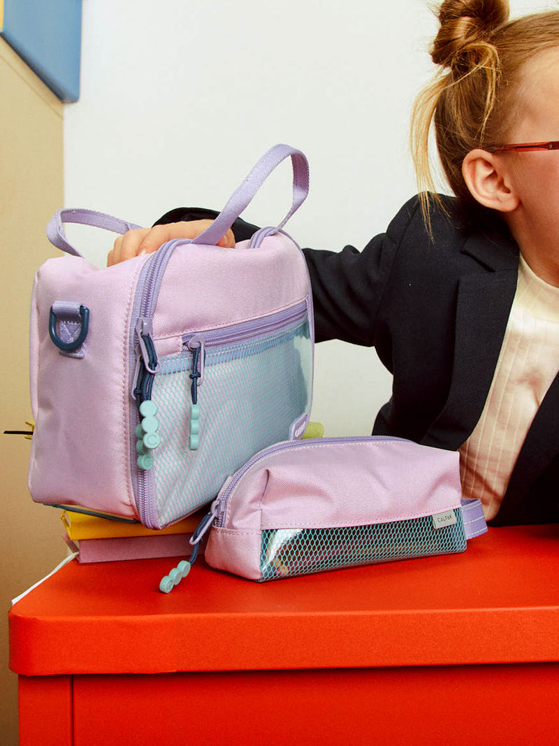 CALPAK Kids Pencil Case in lavender pink Orchid Pink with the CALPAK Lunch Bag in Orchid Pink; CKPC2501-ORCHID-PINK