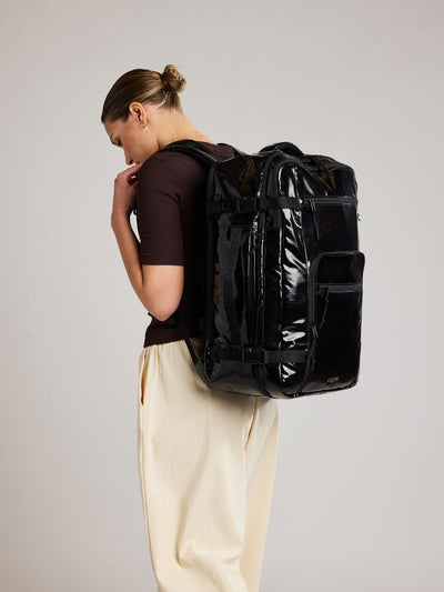 CALPAK Terra 35L Laptop Duffel Backpack in shiny black Obsidian on a white background; BPTL2601-OBSIDIAN view 2