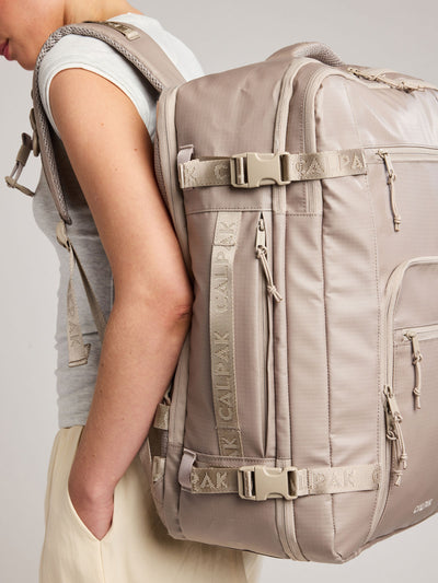 CALPAK Terra 35L Laptop Backpack Duffel in beige Stone on a white background; BPTL2601-STONE view 2