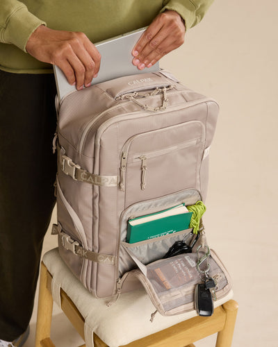 CALPAK Terra 26L Laptop Duffel Backpack in beige Stone front view; BPH2201-STONE view 2