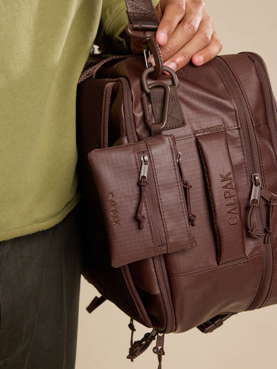 CALPAK Terra Clippable Card Pouch in brown Walnut front view; TPC2401-WALNUT view 2
