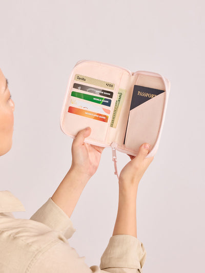 CALPAK Terra Zip Passport Wallet in light pink Shell Pink; ATPW2501-SHELL-PINK view 2