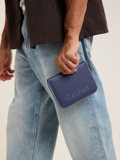 CALPAK Terra Zip Passport Wallet in blue Indigo; ATPW2501-INDIGO view 2