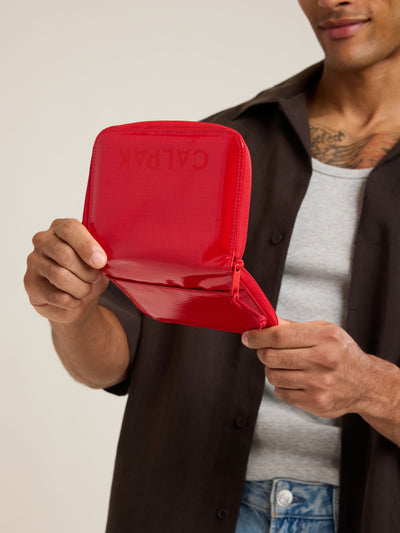 CALPAK Terra Zip Passport Wallet in red Flame front; ATPW2501-FLAME view 2