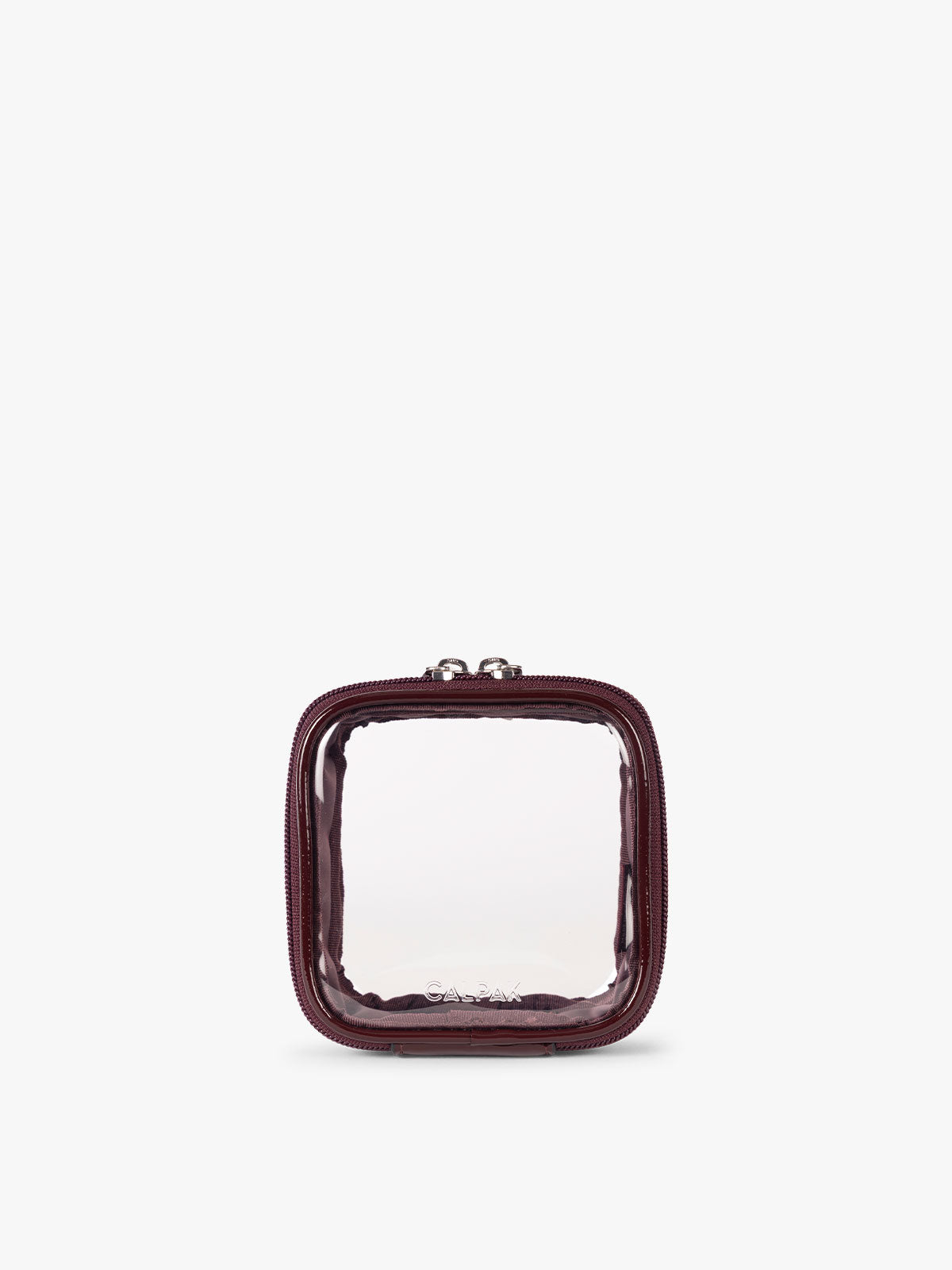 CALPAK Tiny Clear Cosmetics Case in maroon Dark Cherry; CCT2501-GLAZED-DARK-CHERRY