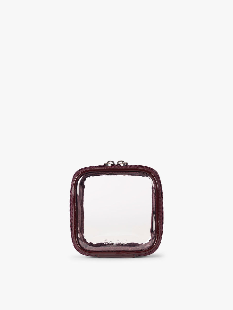 CALPAK Tiny Clear Cosmetics Case in maroon Dark Cherry; CCT2501-GLAZED-DARK-CHERRY