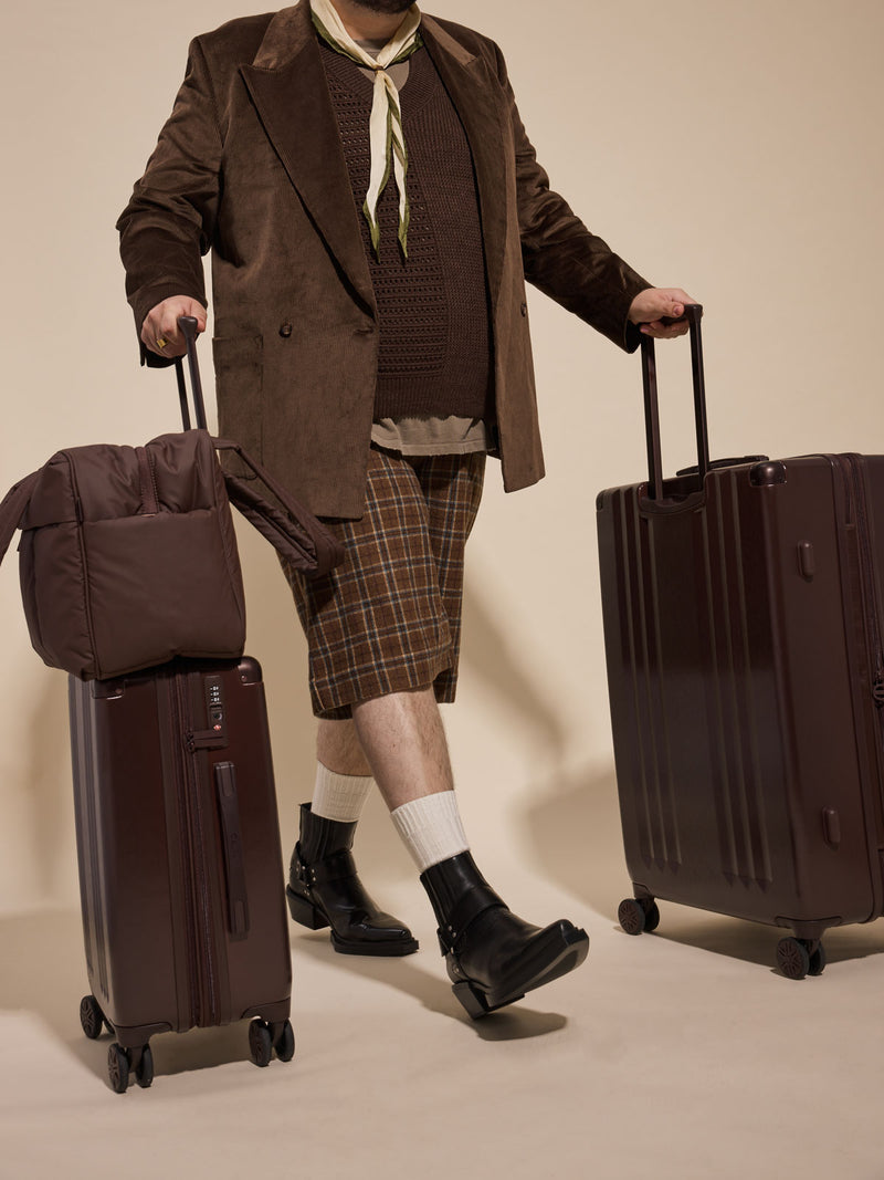 CALPAK Ambeur 2pc Set that includes Carry-On Luggage and Large Luggage in brown Walnut metallic look
